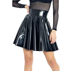 Pleated Shiny Patent Skirt